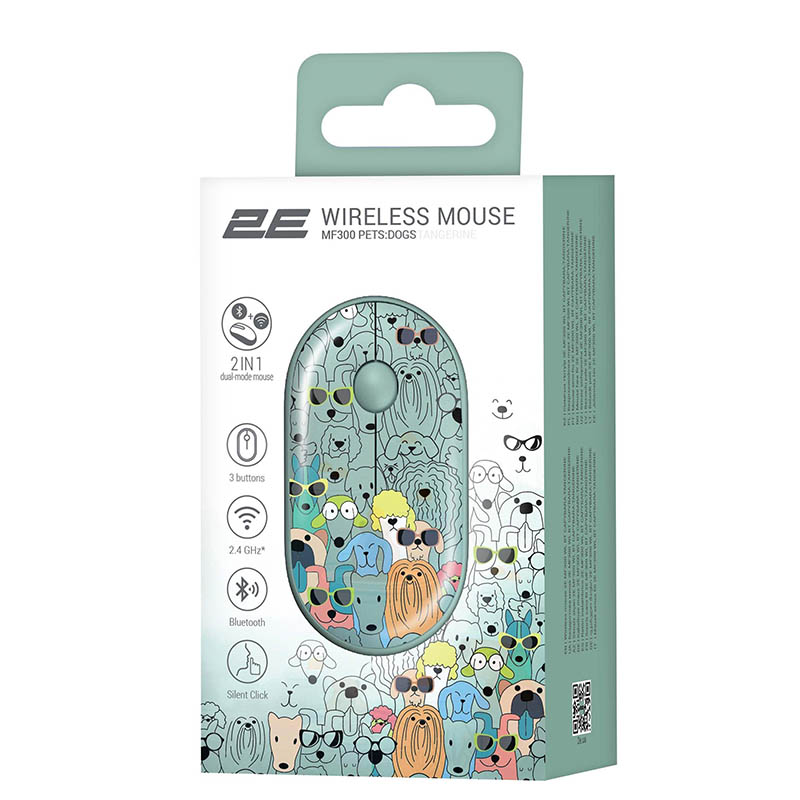 Мышь 2E MF300 Pets Dogs Silent WL BT Green (2E-MF300WPETSGN) беспроводная Фото: 1