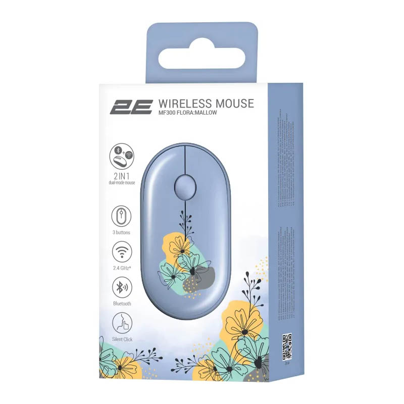 Мышь 2E MF300 Flora Mallow Silent WL BT Blue (2E-MF300WFLORABL) беспроводная Фото: 1